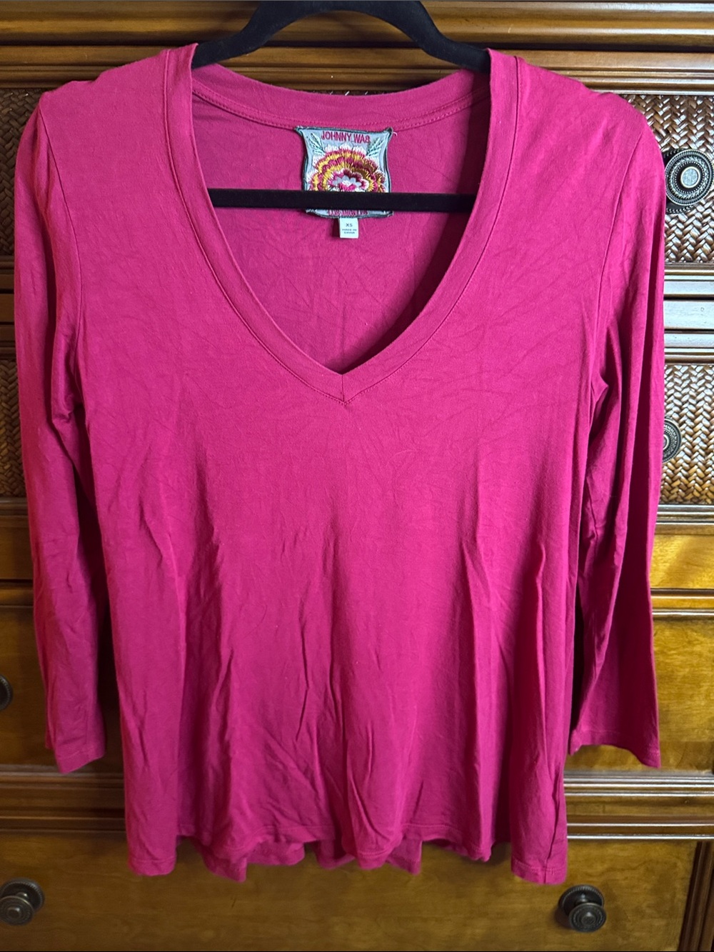 Johnny Was Pink V-Neck 3/4 Sleeve Top